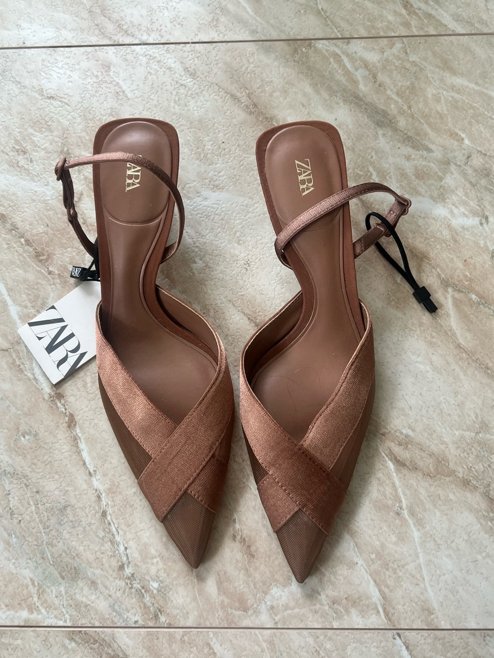 Women's Copper Brown Pointed Low Slingback Heels